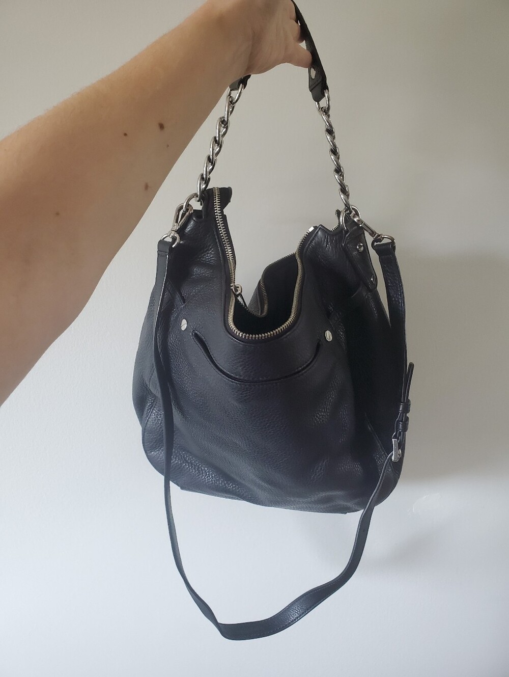 Michael Kors Bedford Black Leather Shoulder Bag Handbag Satchel Purse Chain